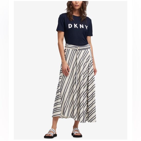 NEW! DKNY Asymmetrical Eyelash Fringe Stripe Belted Maxi Skirt - 4 ~ $109 - Picture 15 of 15
